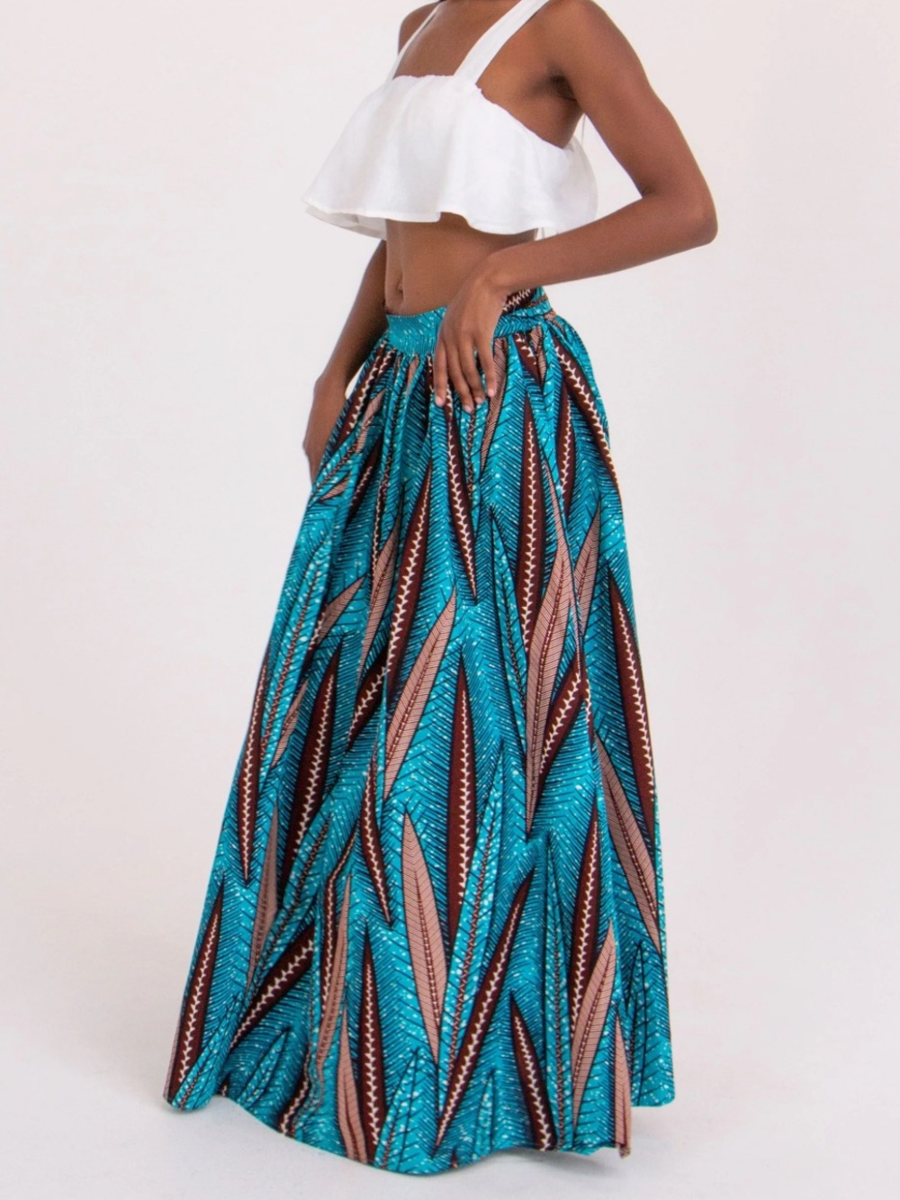 Chen Burkett New York Long Maxi Skirt African Print Orange Geometric Medium - Picture 3 of 11